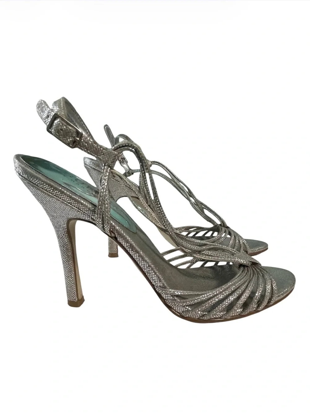 Guess by Marciano Metallic Silver Strappy Knot Heels